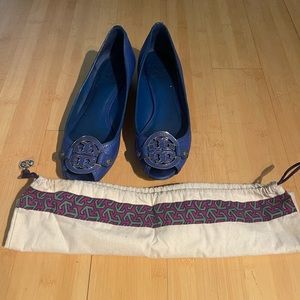 Tory Burch Open Toe Leather Pumps Size 9 Blue